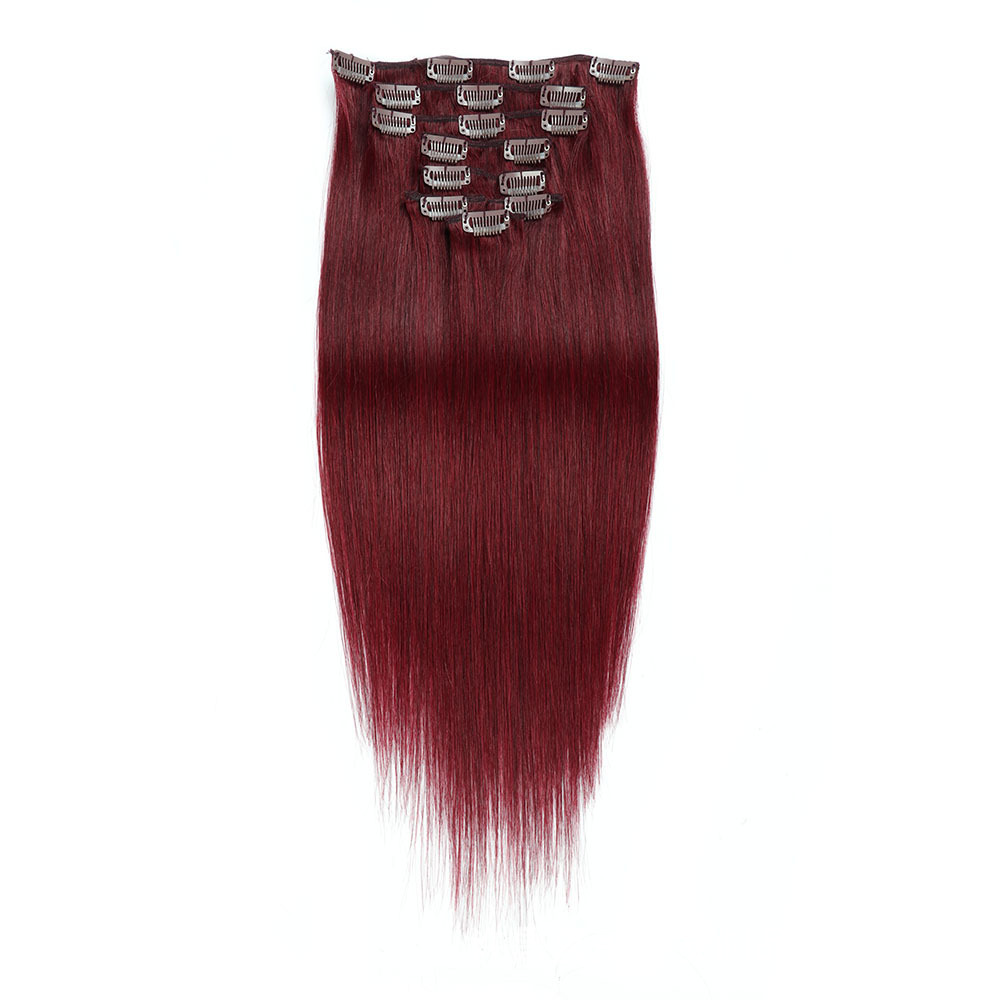 7 pcs Wine Red r #99J Straight  100grams  Clip in  Human Hair Extensions 100% Remy Human Hair Extensions  for woman