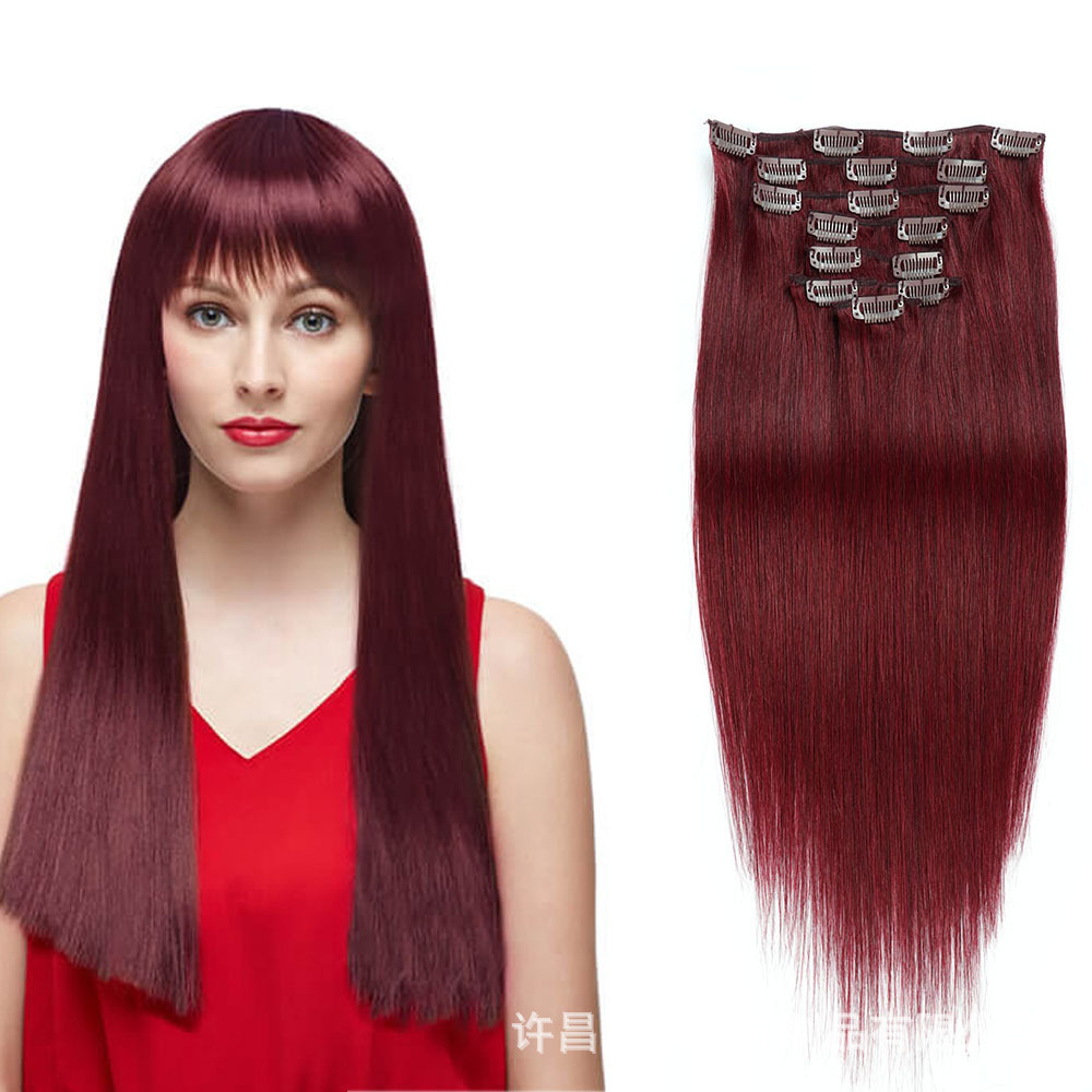 7 pcs Wine Red r #99J Straight  100grams  Clip in  Human Hair Extensions 100% Remy Human Hair Extensions  for woman