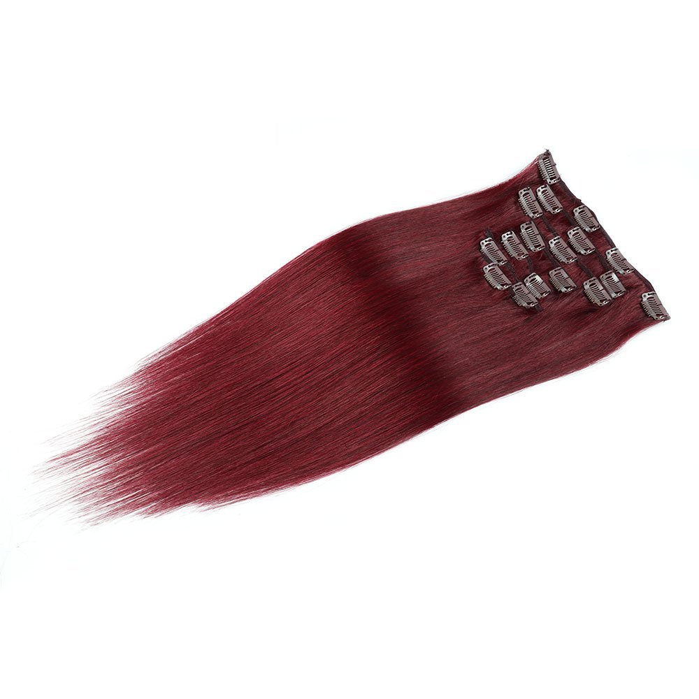7 pcs Wine Red r #99J Straight  100grams  Clip in  Human Hair Extensions 100% Remy Human Hair Extensions  for woman