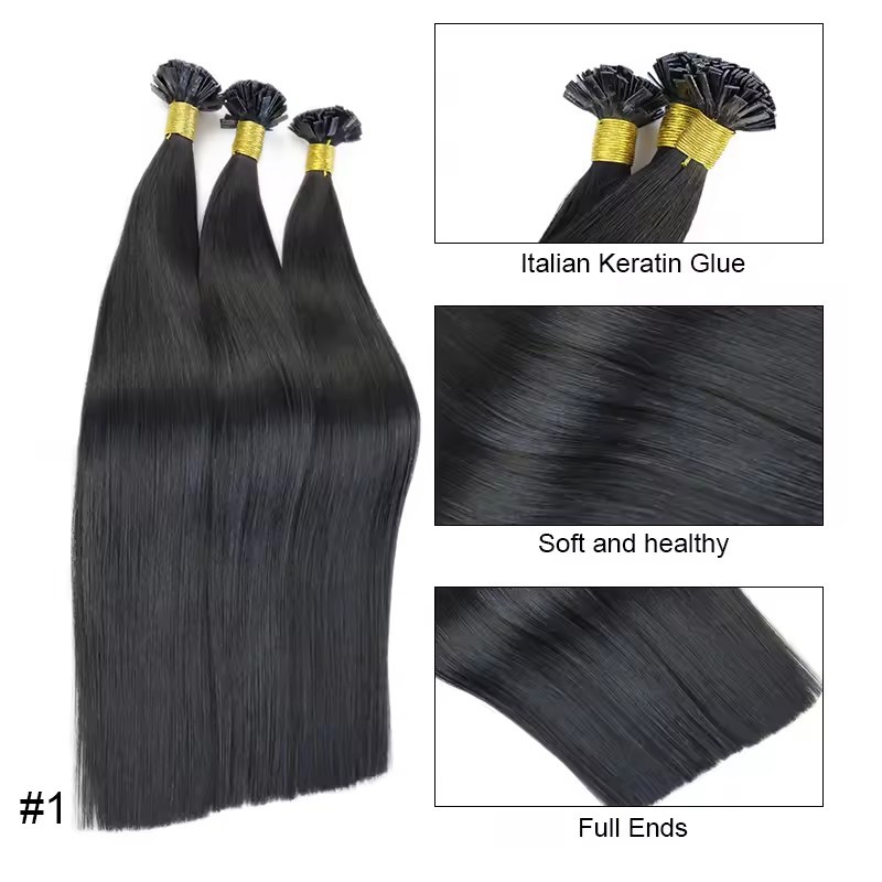 10A Jet  Black #1  Flat Tip Virgin Remy Human Hair Extensions 100g Pre Bonded Keratin 100% Human Hair Extensions