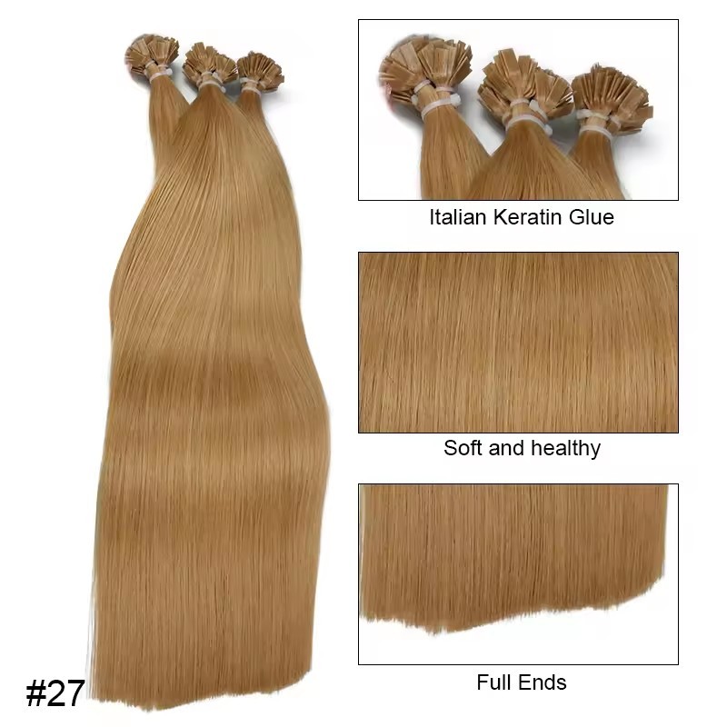 Honey Blonde #27  Flat Tip Hair Extensions 100g Virgin Remy Human Hair Real Human Fusion Hair Extensions 12 -30inch