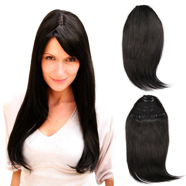 Human Hair Bangs Clip-In Hair Extension for Women 8inch 20g Front 3 clips in Straight Remy Natural Human Hair Fringe