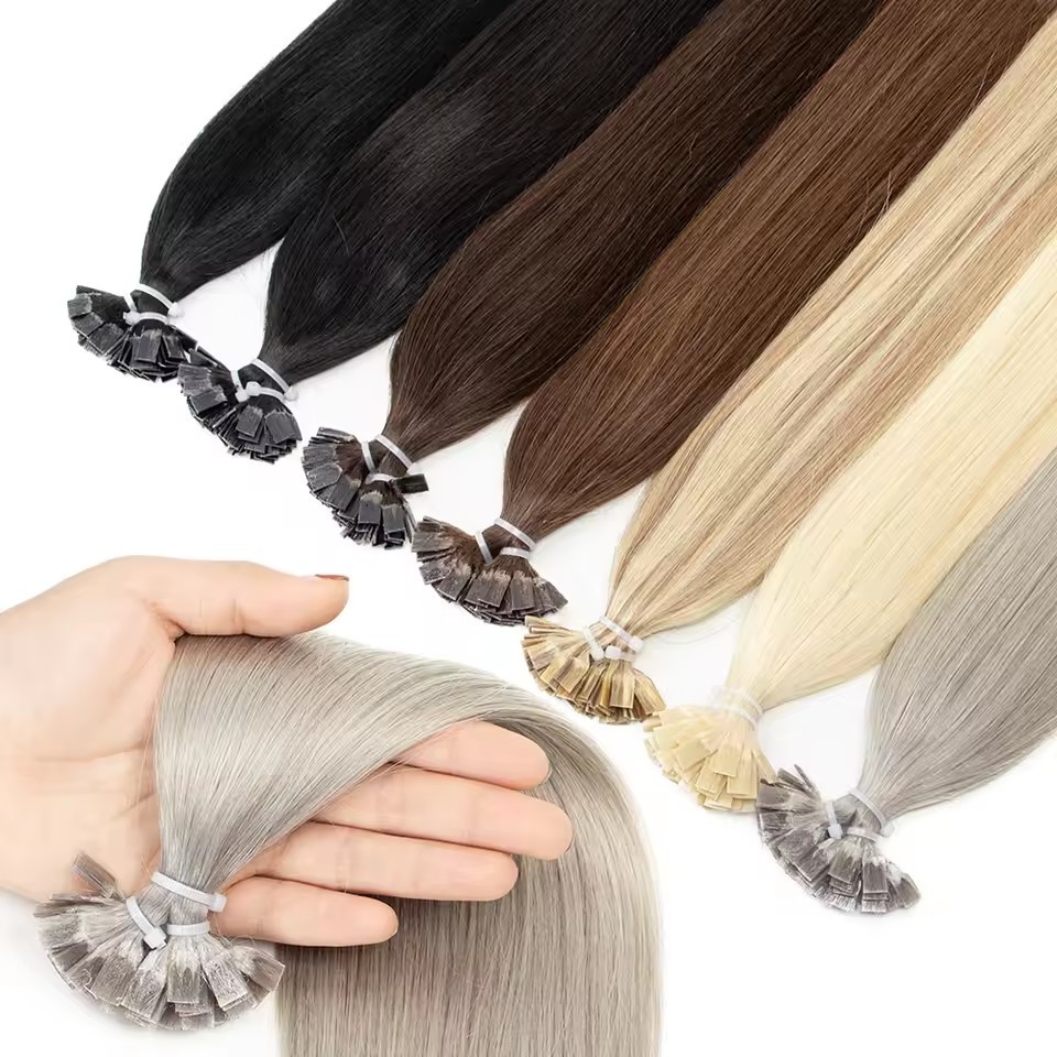 Silver #  Flat Tip Hair Extensions Keratin Human Hair 100g Virgin Remy Human Fusion Hair Extensions 12 -30inch