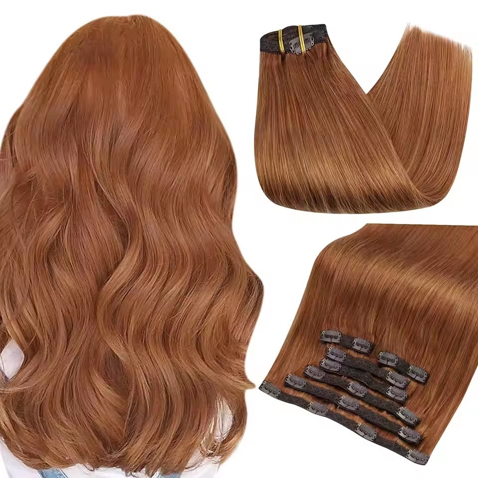 8 pcs  Copper #  Straight Clip In Hair Extension Human  Full Head 100g/Set Seamless Virgin Remy Human Hair Extensions