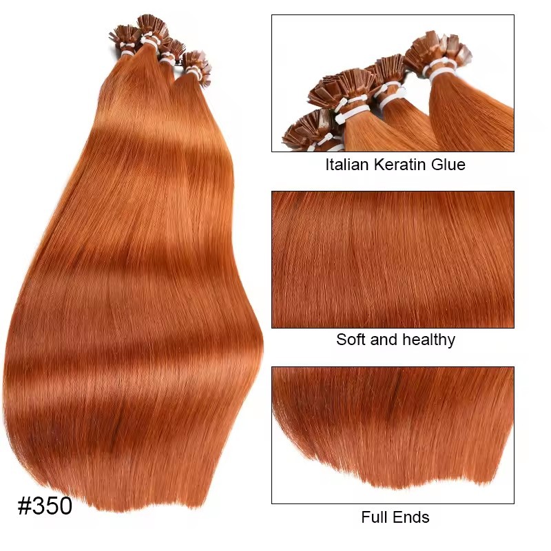 #350 Orange Ginger Flat Tip Hair Extensions 100g Virgin Remy Human Hair Real Human Fusion Hair Extensions 12 -30inch