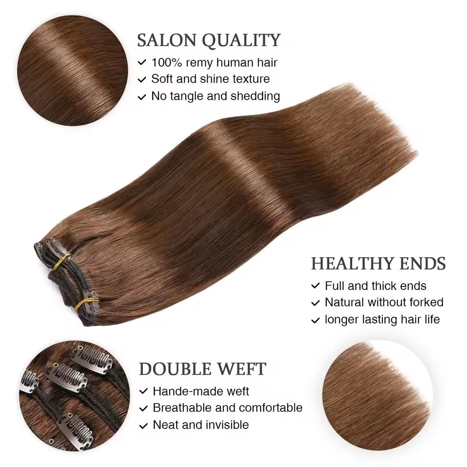 7 pcs Dark Brown#2   Clip in  Human Hair Extensions 100grams Straight  100% Remy Human Hair Extensions  Clip in Hair Extensions