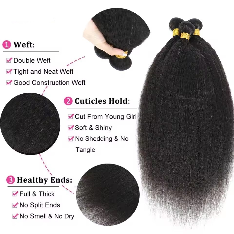 10A Natual Kinky Straight Brazilian Hair Weave Bundle 10-30 Yaki Straight Human Hair Extensions Remy Hair Bundle