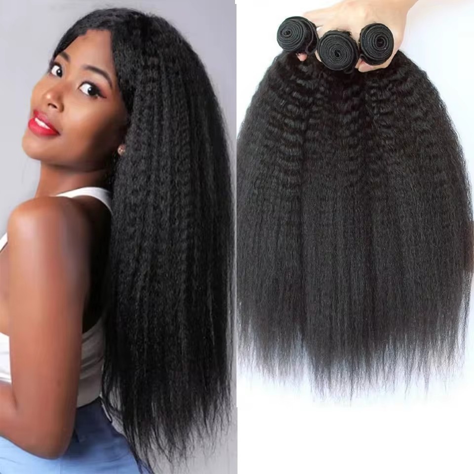 10A Natual Kinky Straight Brazilian Hair Weave Bundle 10-30 Yaki Straight Human Hair Extensions Remy Hair Bundle
