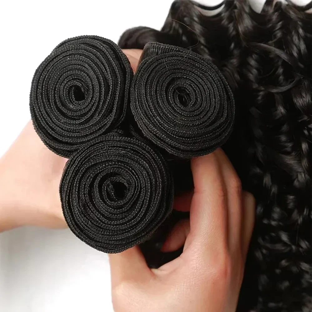 10A Natural Deep Wave  Unprocessed Brazilian Remy Human Hair Weave Extensions Wet and Wavy Hair Bundles