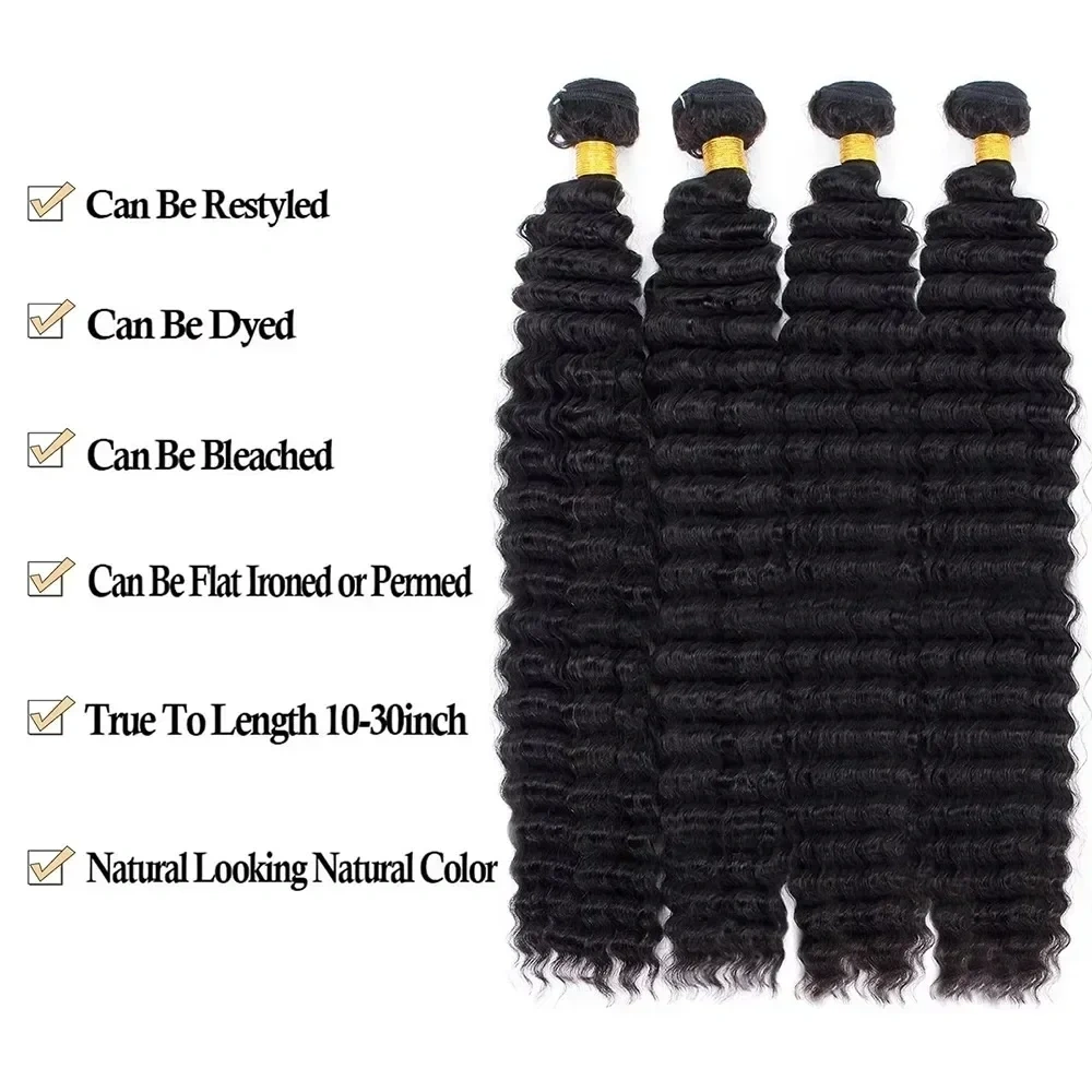 10A Natural Deep Wave  Unprocessed Brazilian Remy Human Hair Weave Extensions Wet and Wavy Hair Bundles