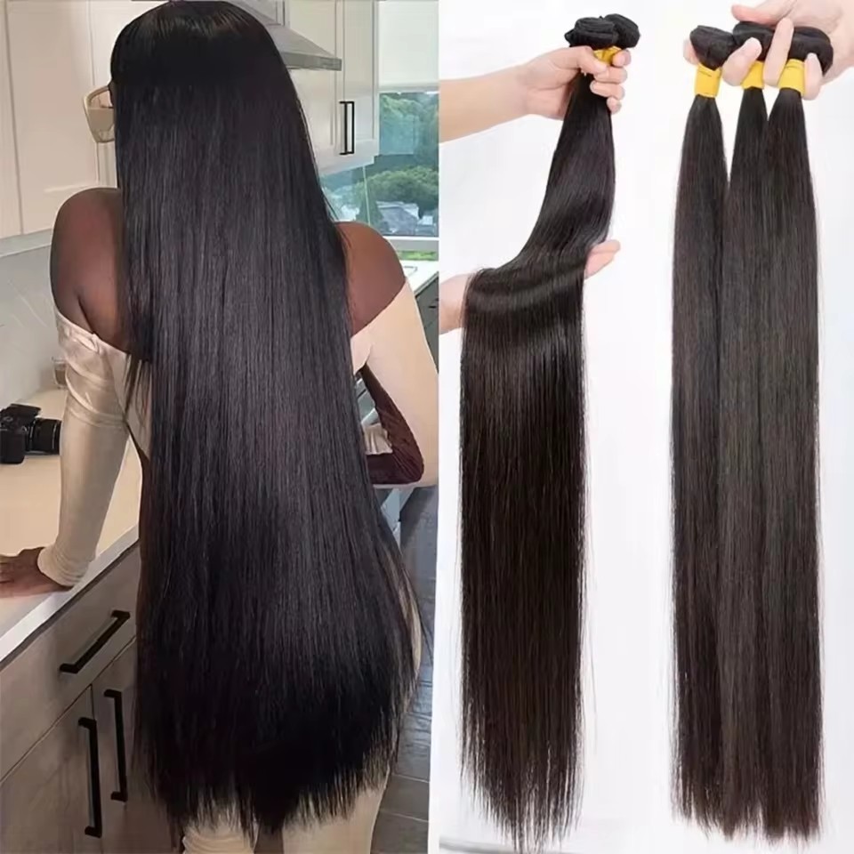 Natural Black Bone Straight Human Hair Weave Bundle Raw Virgin Unprocessed 100% Human Hair Extensions
