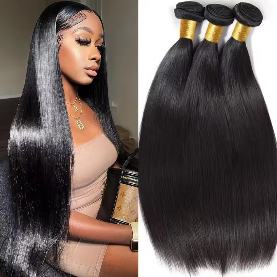 Natural Black Bone Straight Human Hair Weave Bundle Raw Virgin Unprocessed 100% Human Hair Extensions