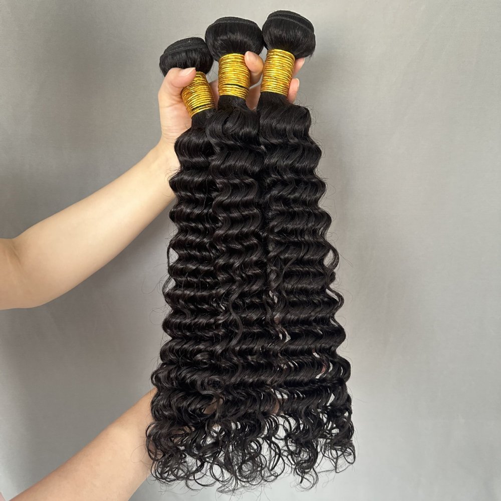 11A Natural Deep Wave Peruvian Hair weft  3 Bundles Unprocessed Virgin Human Hair Weave Extension