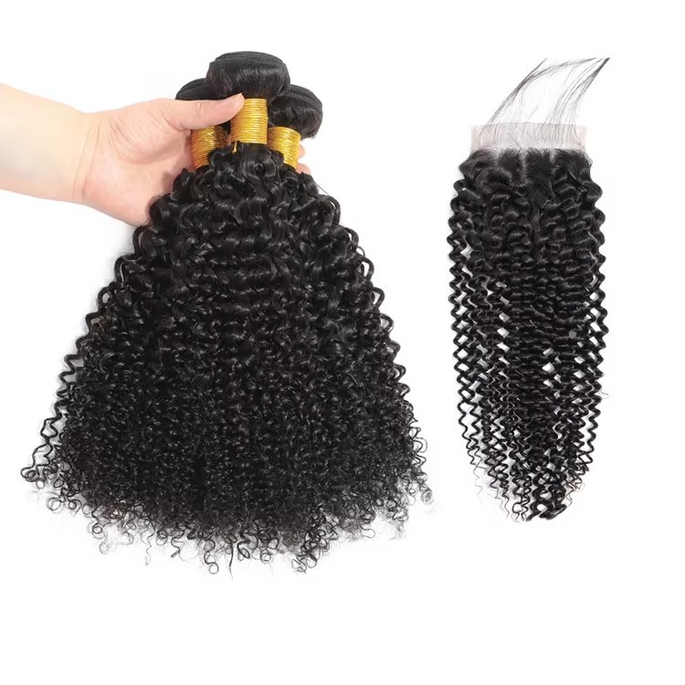 Natural Brazilian Kinky Curly Bundles With Closure Human Hair 3 Bundles remy  Hair Bundles With Closure
