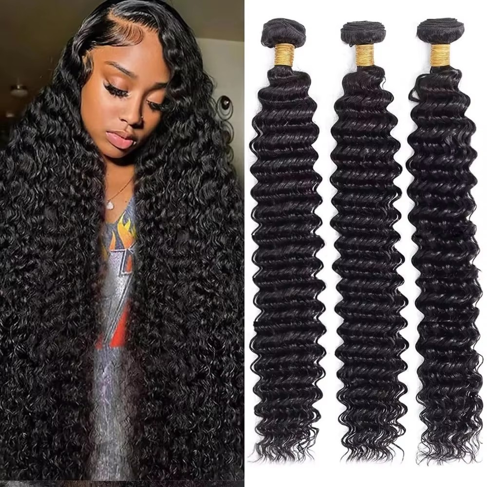 11A Natural Deep Wave Peruvian Hair weft  3 Bundles Unprocessed Virgin Human Hair Weave Extension