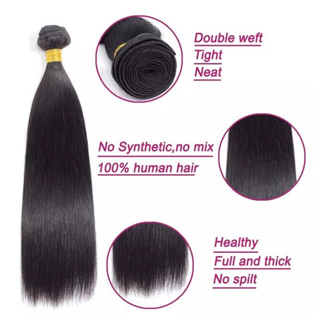 Natural Straight 3 Hair Bundles With closure  remy l Human Hair 3  Bundles With Closure Brazilian Hair Weave Bundles