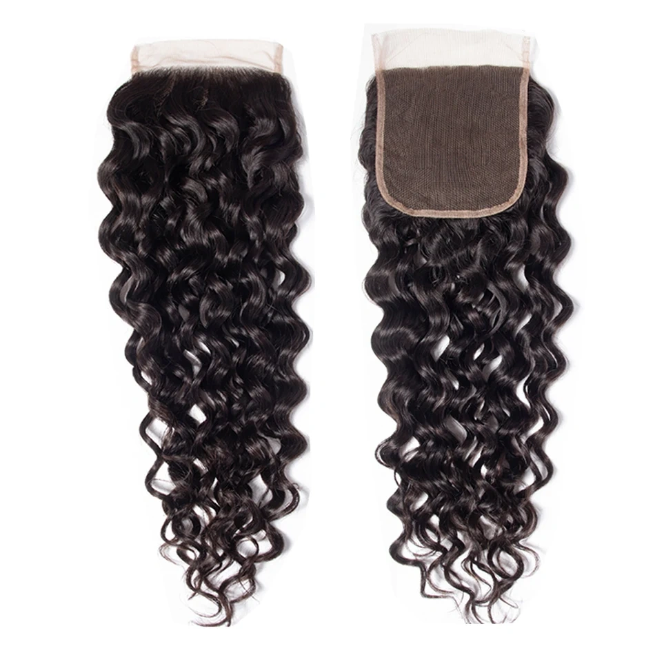 Natural Black Water  Wave 3 Brazilian Hair  Bundles with lace closure Unprocessed Virgin Human Hair Weave Extension