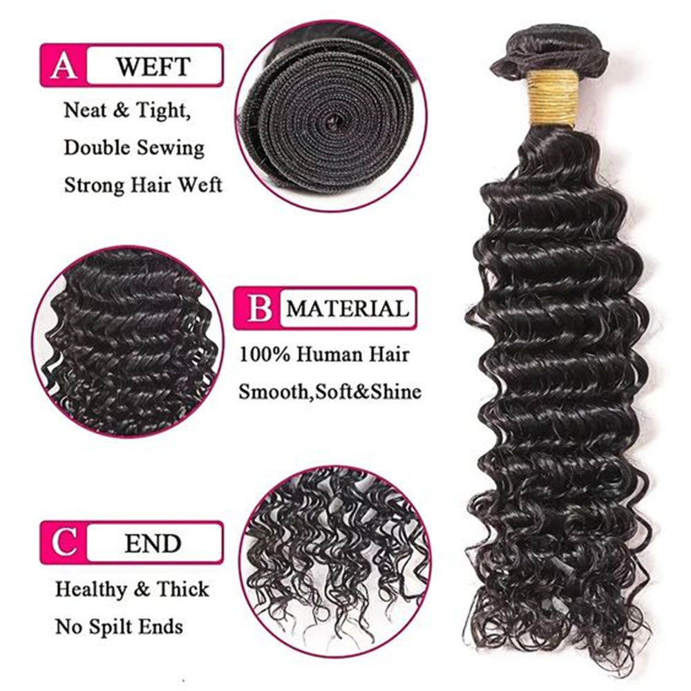 11A Natural Deep Wave Peruvian Hair weft  3 Bundles Unprocessed Virgin Human Hair Weave Extension