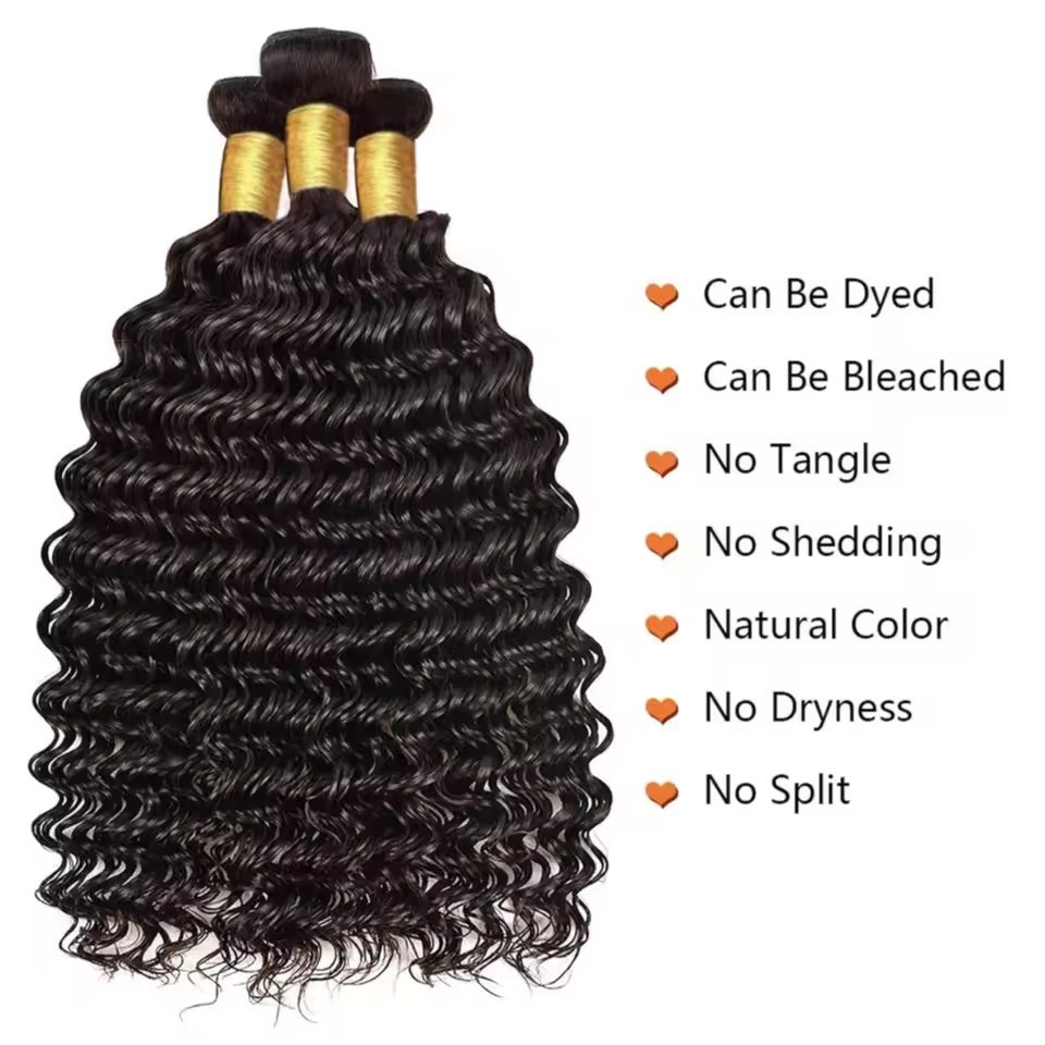 10A Deep Wave Bundles With Frontal Natural Black  Human Hair Bundles With Frontal 13x4 Lace Brazilian Real Hair For Black Women