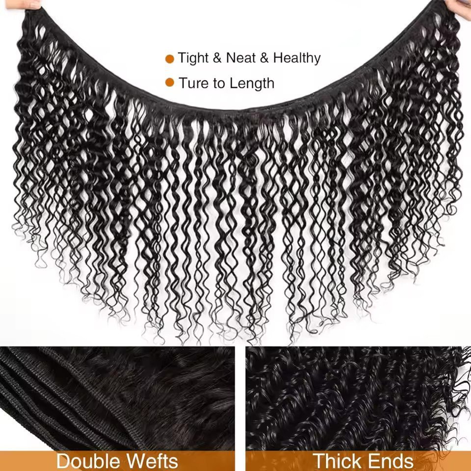 10A Deep Wave Bundles With Frontal Natural Black  Human Hair Bundles With Frontal 13x4 Lace Brazilian Real Hair For Black Women