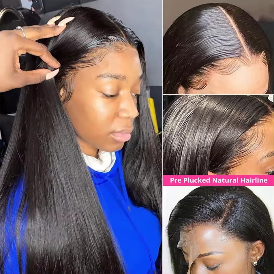 Natural 100% Human Hair Bundles With 13x4 Lace Frontal Brazilian Straight Hair Weft 3 Bundles Hair  Weft Extension
