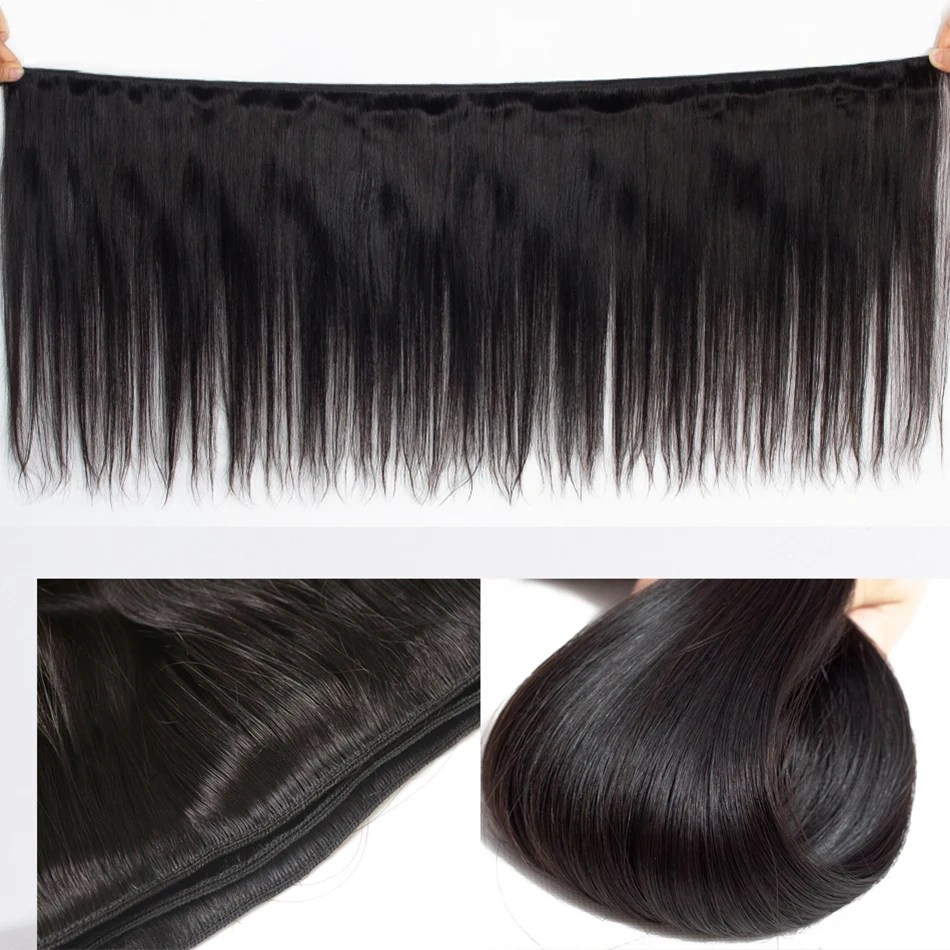 Natural 100% Human Hair Bundles With 13x4 Lace Frontal Brazilian Straight Hair Weft 3 Bundles Hair  Weft Extension