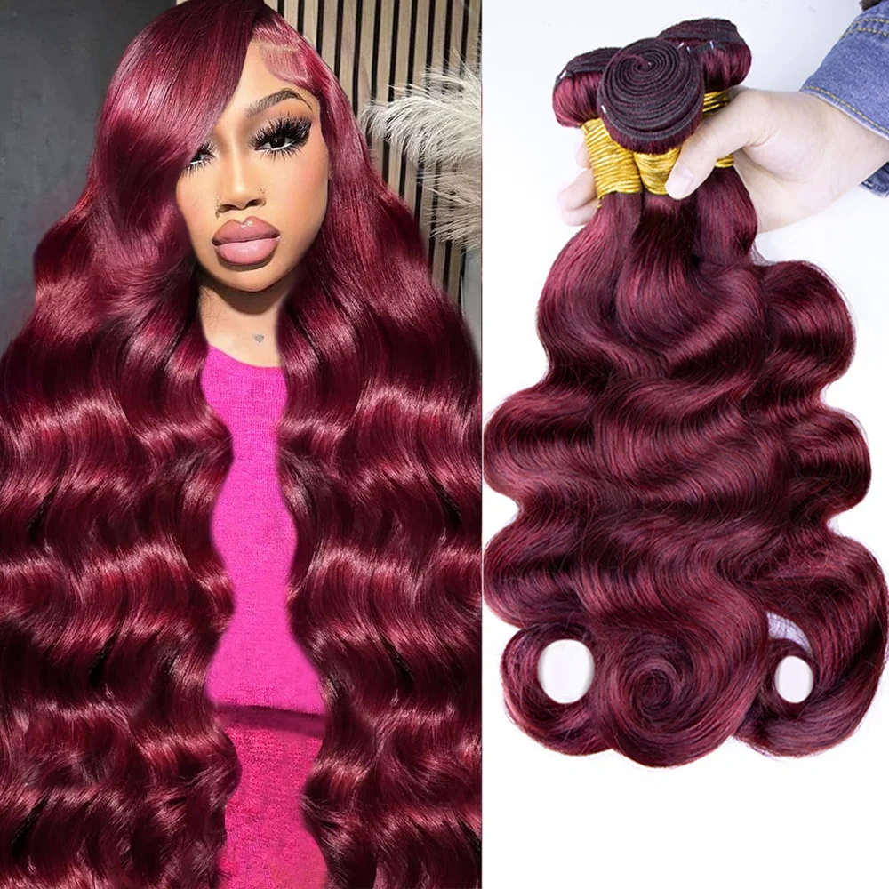 Burgundy Wave Straight Remy Human Hair Bundles 100% Human Hair  Weft  Remy Hair Weft Extension
