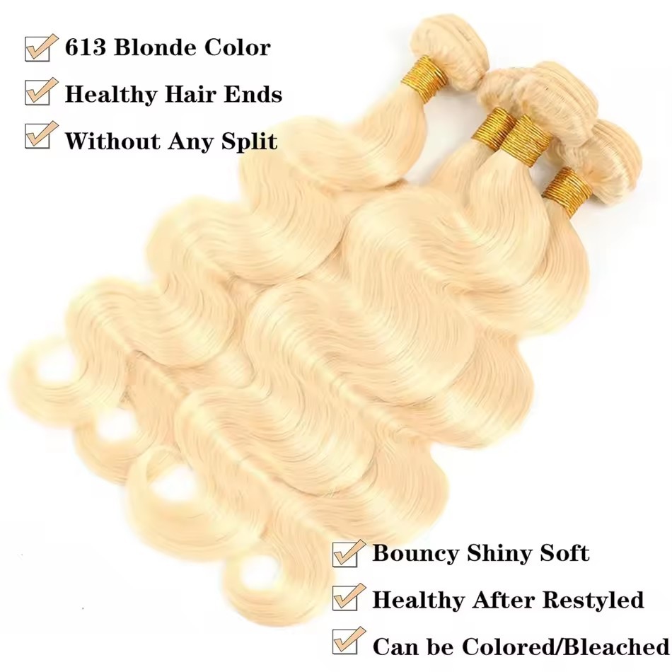 613 Blonde Body Wave Human Hair Bundles 10-30 Inches Light Color Brazilian Weft Hair Extensions