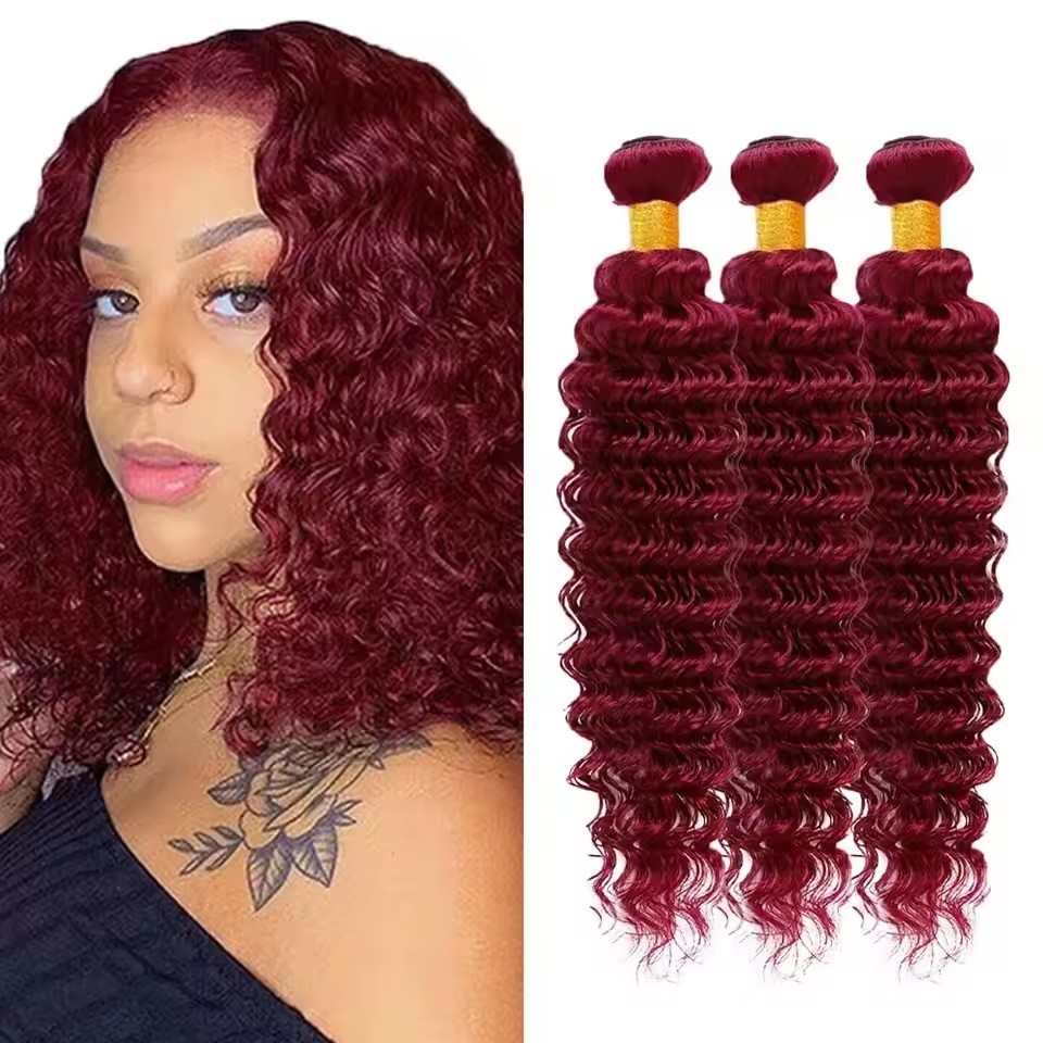3 bundles Brazilian Burgundy 99J Colored Human Hair Bundles Deep Wave Bundles Human Hair Unprocessed Virgin Hair Weave