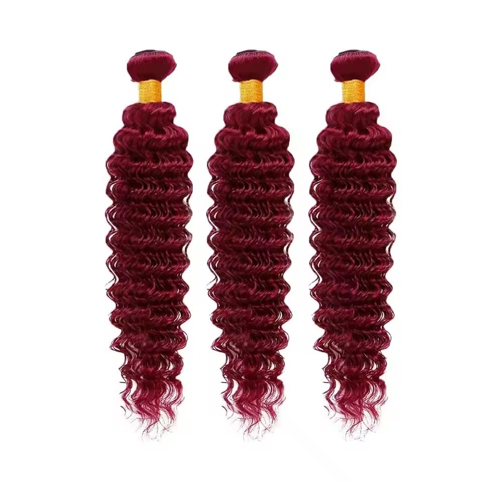 3 bundles Brazilian Burgundy 99J Colored Human Hair Bundles Deep Wave Bundles Human Hair Unprocessed Virgin Hair Weave