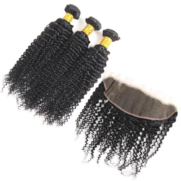 Natural Kinky Curly Hair  Bundles With Frontal 13x4 Lace Brazilian Remy Hair Bundles for Black Women