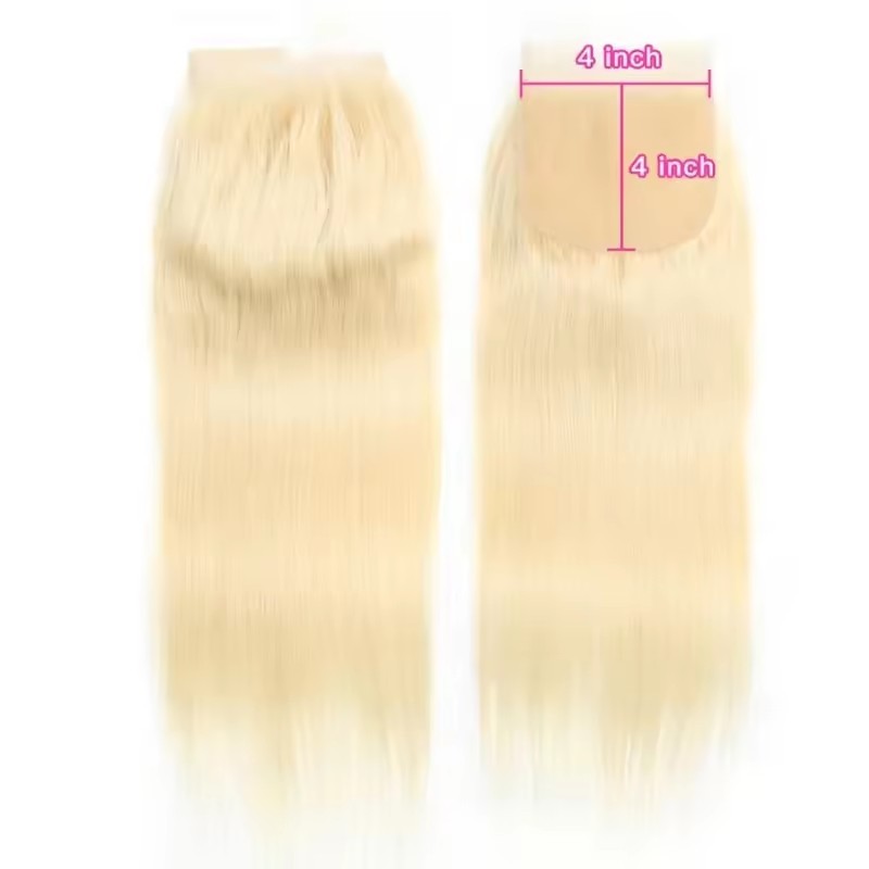 Straight  3 Bundles 613 Blonde Remy Hair Bundles With  4x4 Closure Blonde Human Hair Bundles With Closure