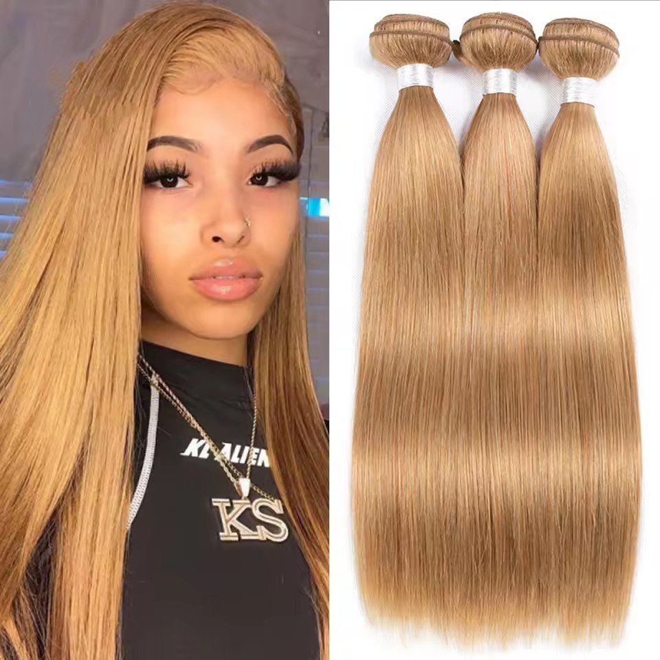 #27 Honey Blonde Bone Straight Human Hair Highlight Bundles Remy Virgin Raw Hair Weave Extensions