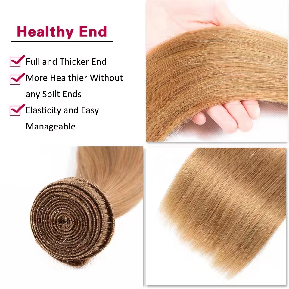 #27 Honey Blonde Bone Straight Human Hair Highlight Bundles Remy Virgin Raw Hair Weave Extensions