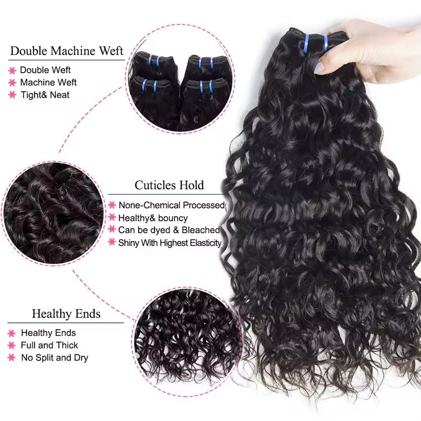 Natural Water Wave Peruvian  Virgin Water Wave 3 Bundles With Frontal 13x4 Ear To Ear Lace Frontal Human Hair With Frontal For Women