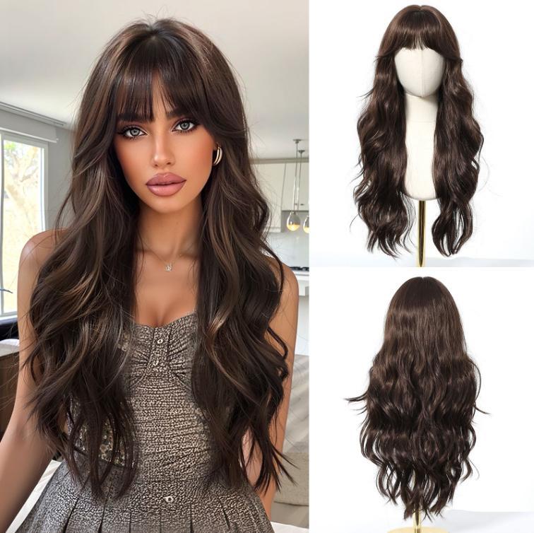 Straight Synthetic Layered Wig  Machine Made Fiber Wigs with Bangs Blonde Cosplay Party Wigs for Women Heat Resistant Wigs
