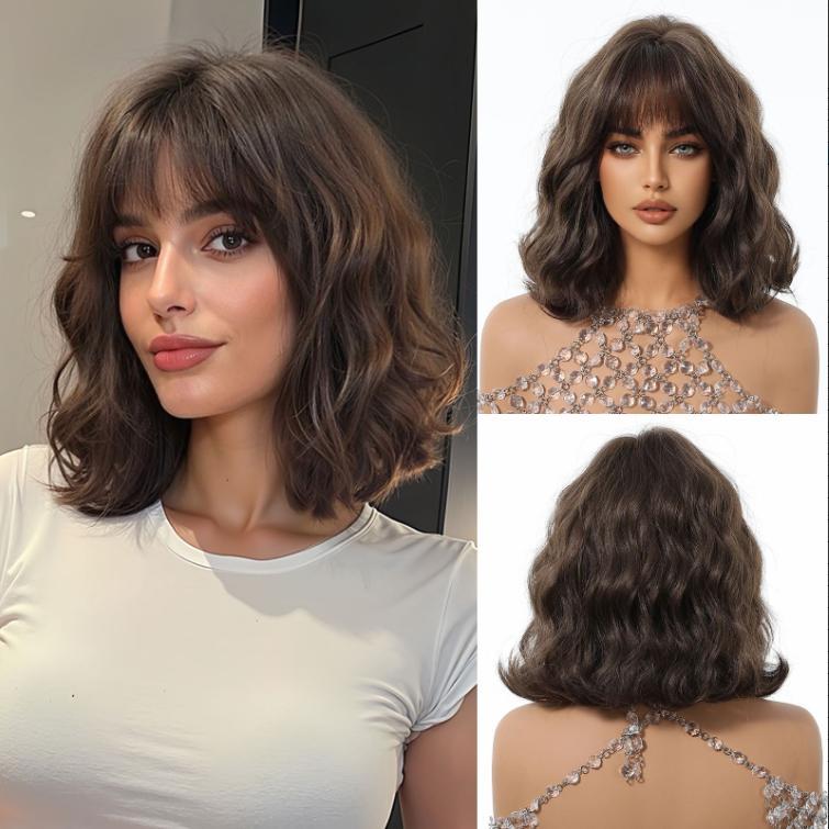 Straight Synthetic Layered Wig  Machine Made Fiber Wigs with Bangs Blonde Cosplay Party Wigs for Women Heat Resistant Wigs