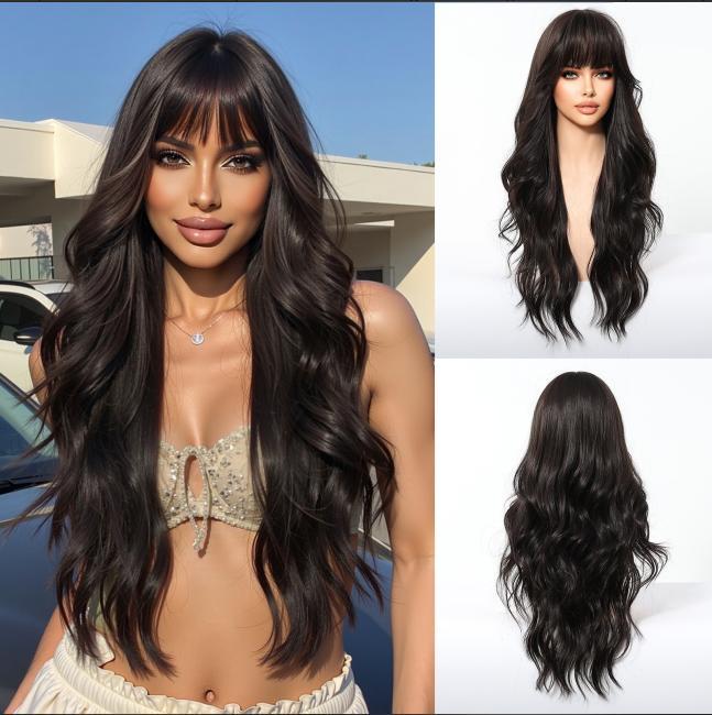 Straight Synthetic Layered Wig  Machine Made Fiber Wigs with Bangs Blonde Cosplay Party Wigs for Women Heat Resistant Wigs