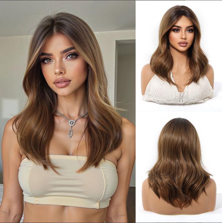Straight Synthetic Layered Wig  Machine Made Fiber Wigs with Bangs Blonde Cosplay Party Wigs for Women Heat Resistant Wigs