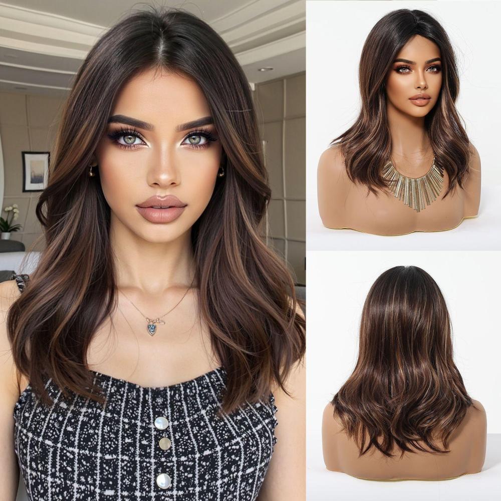 Straight Synthetic Layered Wig  Machine Made Fiber Wigs with Bangs Blonde Cosplay Party Wigs for Women Heat Resistant Wigs