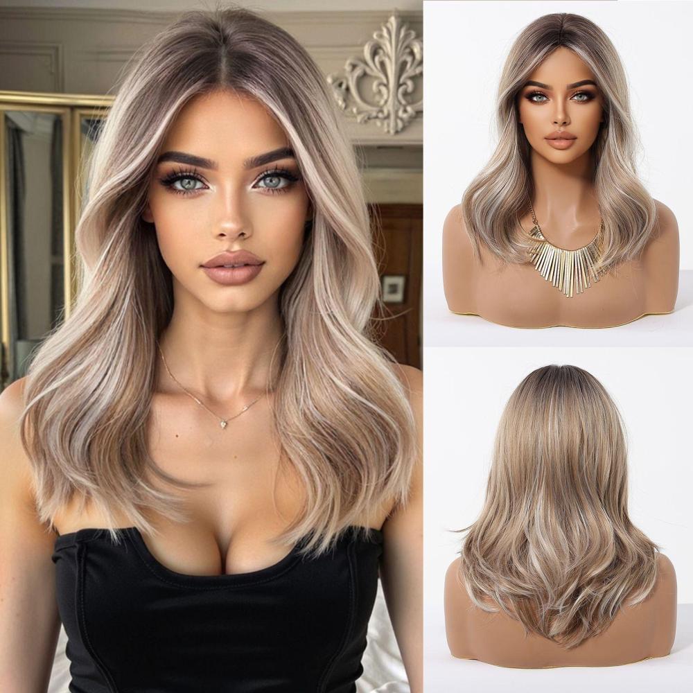 Straight Synthetic Layered Wig  Machine Made Fiber Wigs with Bangs Blonde Cosplay Party Wigs for Women Heat Resistant Wigs