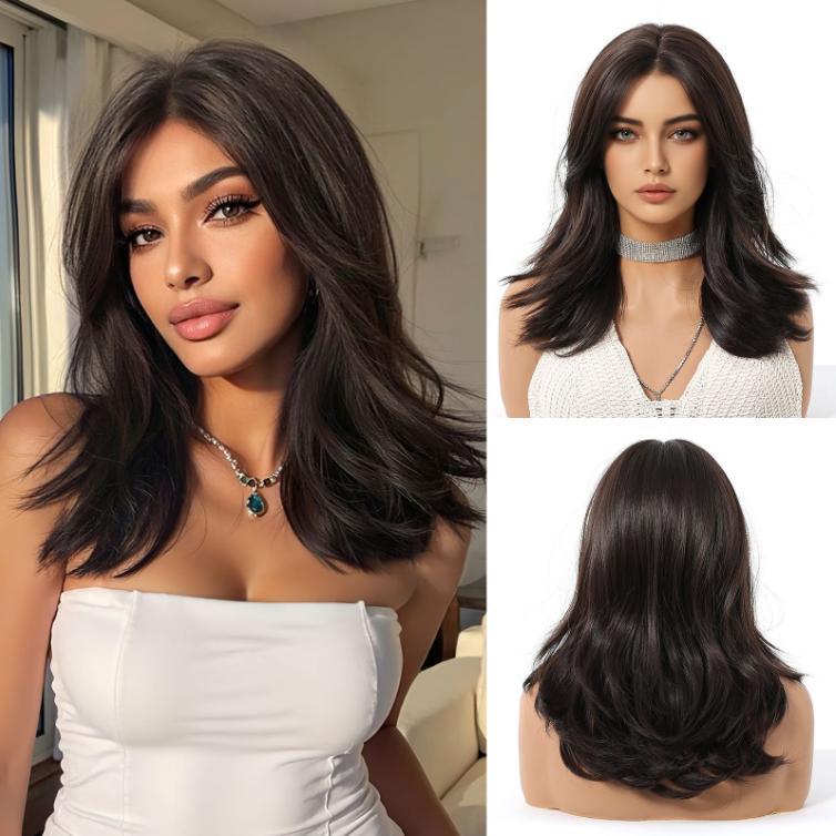 Straight Synthetic Layered Wig  Machine Made Fiber Wigs with Bangs Blonde Cosplay Party Wigs for Women Heat Resistant Wigs
