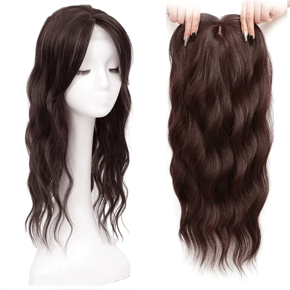 22 inch Long Wavy Synthetic Hair Topper Wigs Wavy Hairpin Clip On Top Topper For  Woman's Head Hair Extension Piece