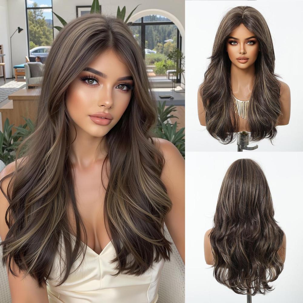 Straight Synthetic Layered Wig  Machine Made Fiber Wigs with Bangs Blonde Cosplay Party Wigs for Women Heat Resistant Wigs