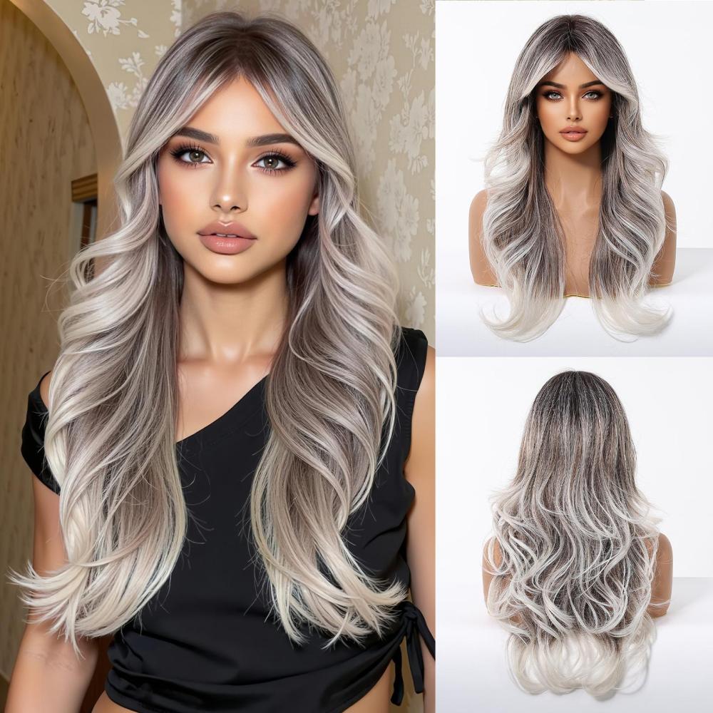 Straight Synthetic Layered Wig  Machine Made Fiber Wigs with Bangs Blonde Cosplay Party Wigs for Women Heat Resistant Wigs