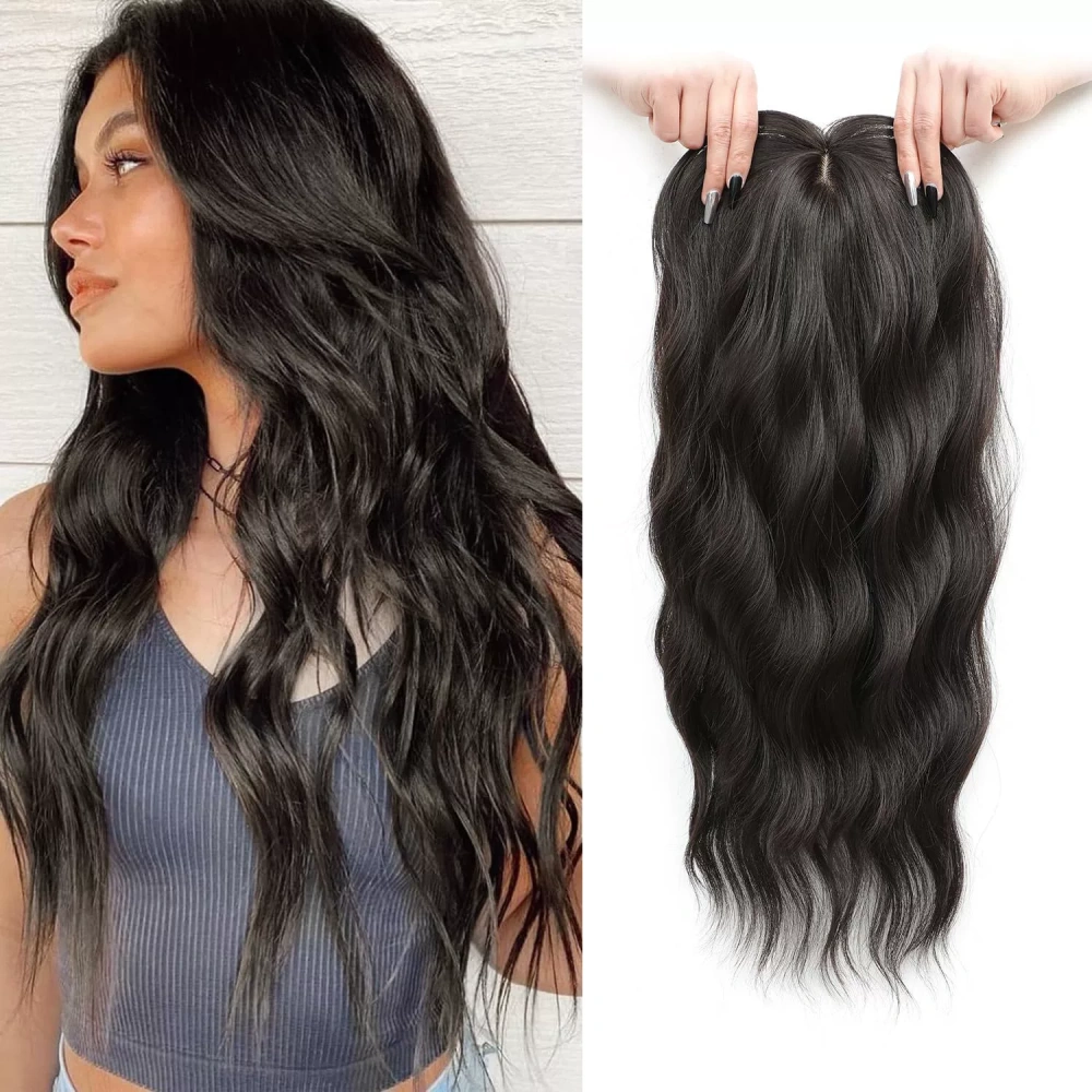 22 inch Long Wavy Synthetic Hair Topper Wigs Wavy Hairpin Clip On Top Topper For  Woman's Head Hair Extension Piece