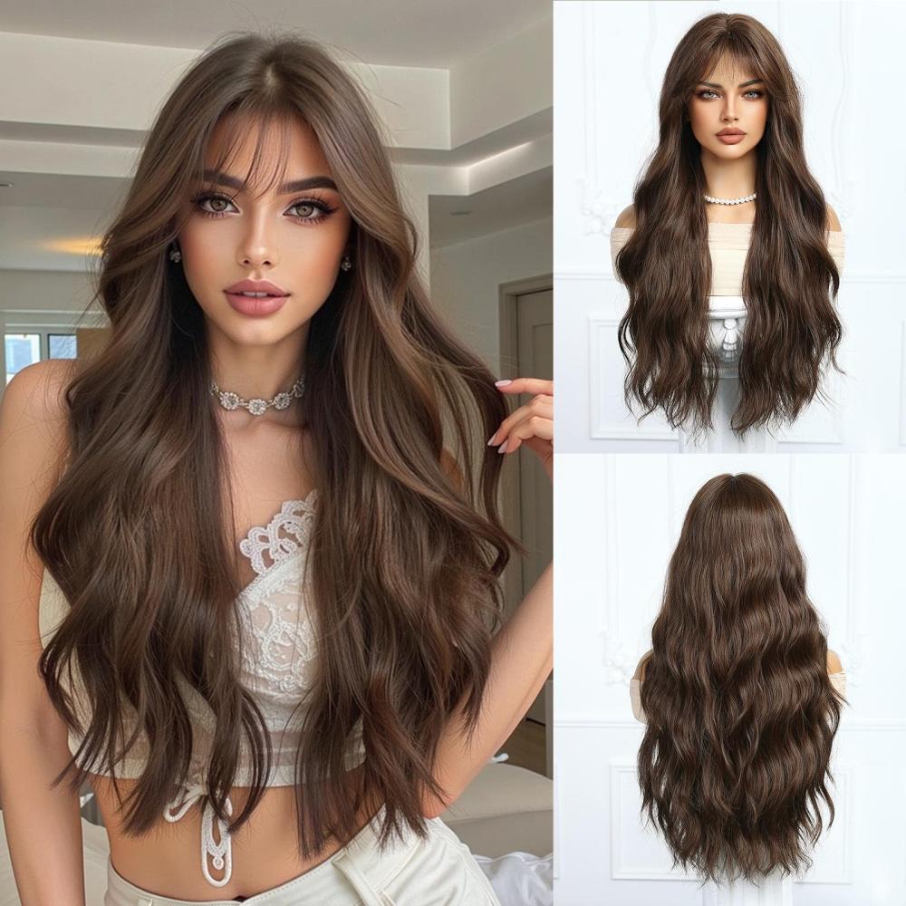 Straight Synthetic Layered Wig  Machine Made Fiber Wigs with Bangs Blonde Cosplay Party Wigs for Women Heat Resistant Wigs