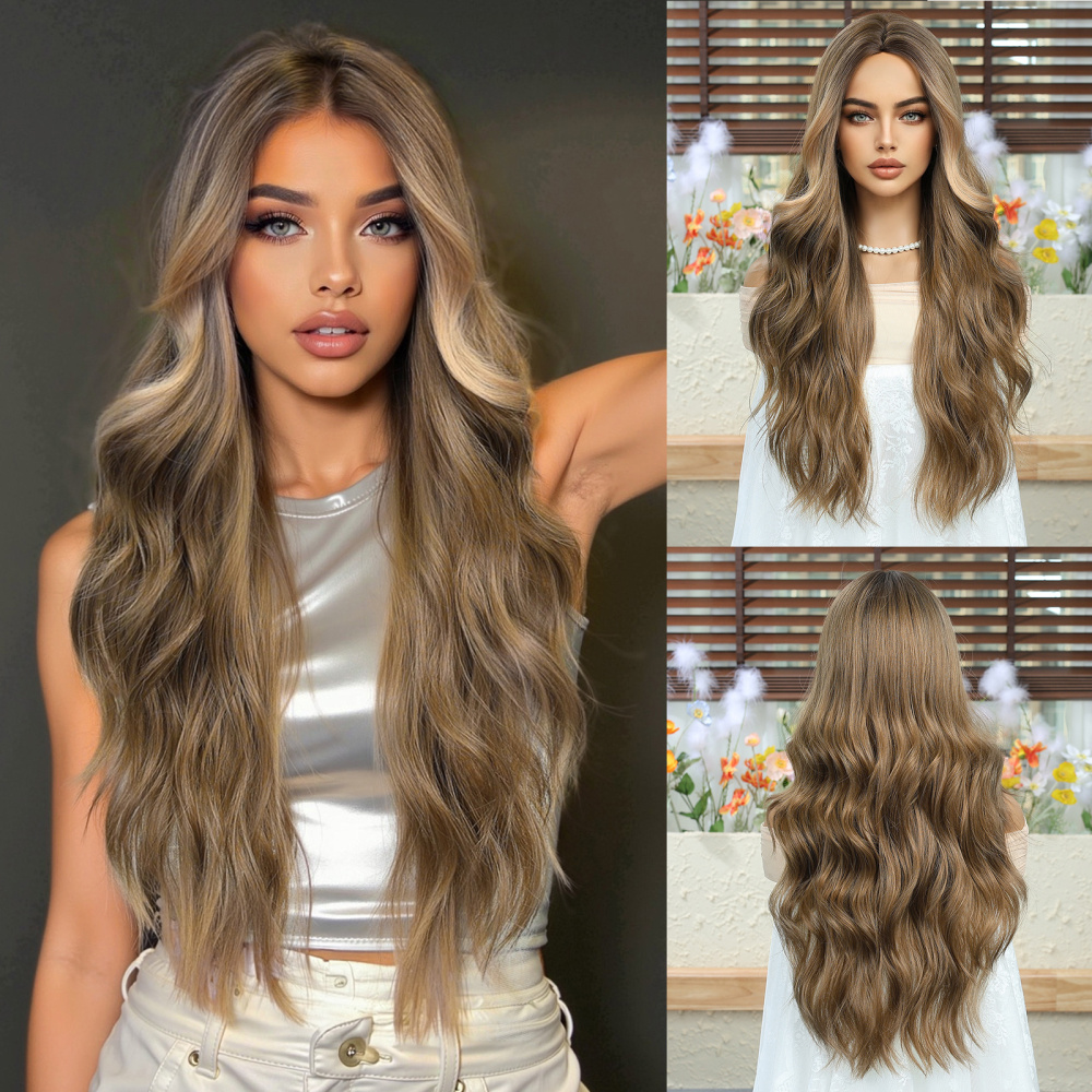 Straight Synthetic Layered Wig  Machine Made Fiber Wigs with Bangs Blonde Cosplay Party Wigs for Women Heat Resistant Wigs