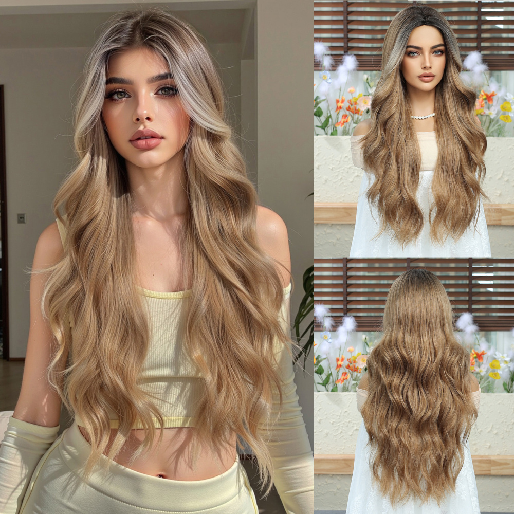 Straight Synthetic Layered Wig  Machine Made Fiber Wigs with Bangs Blonde Cosplay Party Wigs for Women Heat Resistant Wigs