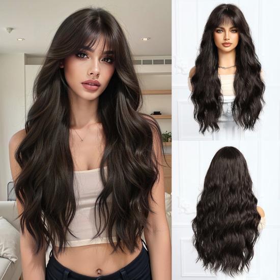 Straight Synthetic Layered Wig  Machine Made Fiber Wigs with Bangs Blonde Cosplay Party Wigs for Women Heat Resistant Wigs